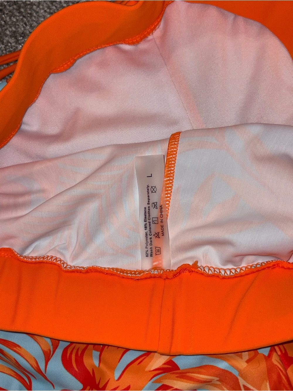 Bright Orange Halter Bikini Top with Tropical Print Shorts - Picture 5 of 8